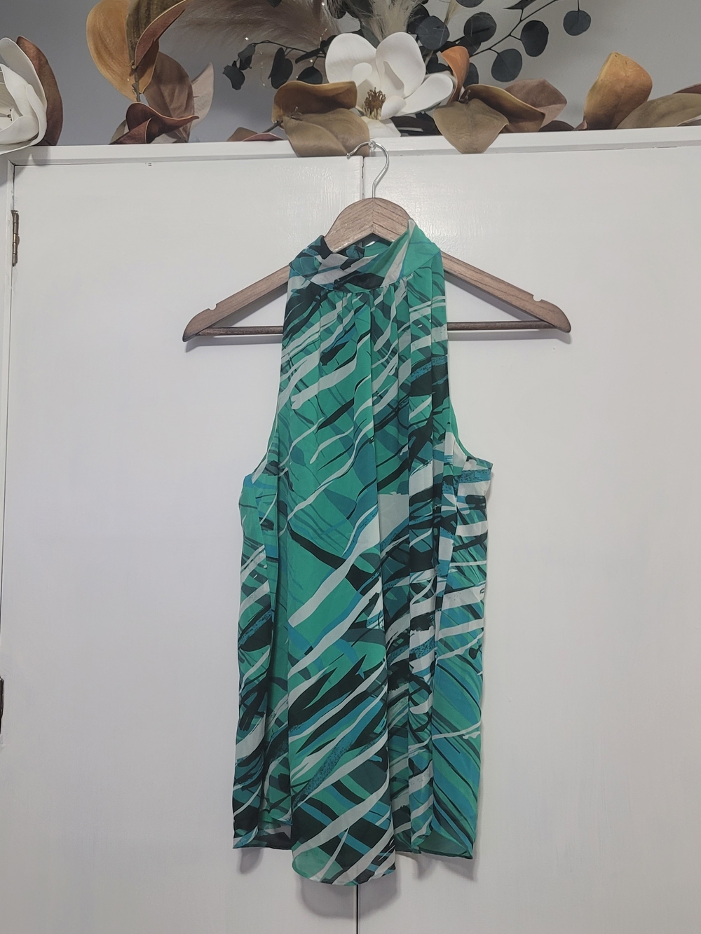 Kenneth Cole Teal and Green Abstract Halter Dress